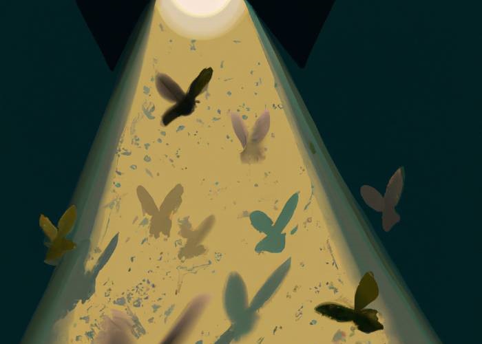 moths flying toward shimmering light