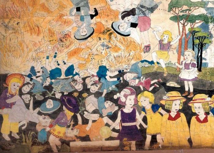 Henry Darger. Burning the crazy images tossed in all directions by the explosion, n.d. detail, courtesy Collection de l’Art Brut, Lausanne