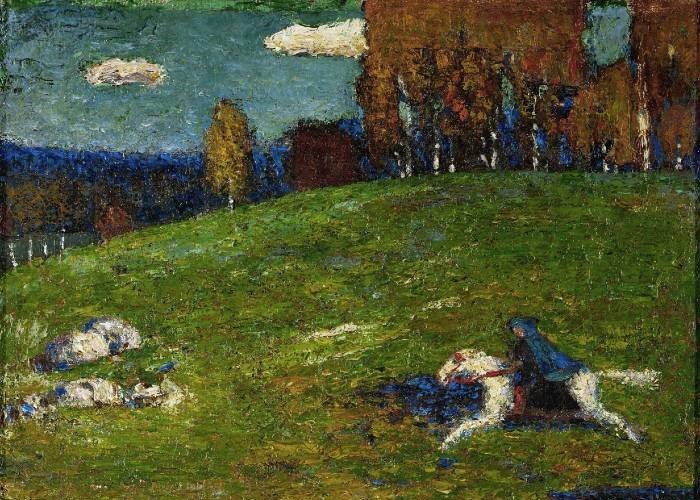 detail... Wassily_Kandinsky,_1903,_The_Blue_Rider_(Der_Blaue_Reiter),_oil_on_canvas,_52.1_x_54.6_cm,_Stiftung_Sammlung_E.G._Bührle,_Zurich